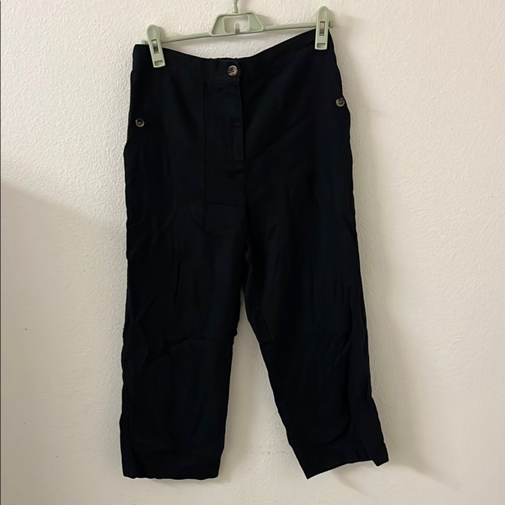Women All Row Black Linen/Cotton Cropped Pants Medium